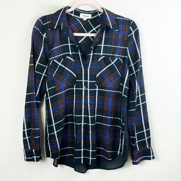 L'agence Denise Plaid Print Silk Contrast Back Button Up Flannel size XS - Picture 5 of 16